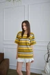 Футболка женская большого размера полосатая с карманом на груди One Size 48-52 желтая - изображение 4