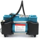 Автомобильный компрессор AD 636060 2-поршневой 12V с набором инструментов для ремонта шин в кейсе, зелёный - изображение 4