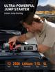 Пусковое устройство AstroAI MF159 2500A для авто бустер Jump Starter 12V компрессор 150 PSI бензин до 7.5 л дизель до 5 л - изображение 2