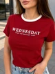 Футболка жіноча A-NIUSHOW 989 базова бавовняна з написом Wednesday one size червона - зображення 7