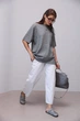В'язана кофта oversize з коротким рукавом - сірий колір, ONE SIZE - зображення 3