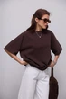 В'язана кофта oversize з коротким рукавом - коричневий колір, ONE SIZE - зображення 5