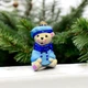 Прикраса на ялинку зі скла - Ведмедик в береті. Ведмідь. Голубий - зображення 4