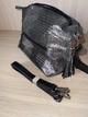 Сумка женская DEESSE натуральная кожа под змею лазерное напыление черно серая серебристая - изображение 1