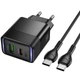 Сетевое зарядное устройство hoco. CS112A Lounge, PD30W/QC3.0, 2 порта USB-A и Type-C, быстрая зарядка 30W, кабель Type-C to Type-C в комплекте Black - изображение 5