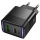 Мережевий зарядний пристрій hoco. CS112A Lounge, PD30W/QC3.0, 2 порти USB-A та Type-C, швидка зарядка 30W Black - зображення 3