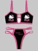 Комплект женского белья Хелоу Кити Топ и трусики Hello Kitty Lingerie Set Аниме Санрио Y2K тренд (черно-розовый) M - изображение 1