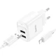 Мережевий зарядний пристрій HOCO C141A Smart dual-port charger Lightning cable 10.5W White - зображення 1