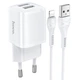 Мережевий зарядний пристрій HOCO N8 Briar dual port charger Lightning cable 12W White - изображение 1