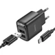 Мережевий зарядний пристрій HOCO C141A Smart dual-port charger Type-C cable 10.5W Black - зображення 1