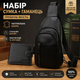 Подарочный набор из натуральной кожи: мужская сумка-бананка через плечо + кошелек, черный комплект для мужчины - изображение 1