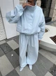 Голубой женский демисезонный костюм из плащевки жатка с ветровкой и широкими брюками 46-48 - изображение 2