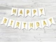 Гірлянда паперова з прапорців біла Happy Birthday із золотими літерами довжина 3 м - зображення 1