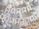 Гірлянда паперова з прапорців біла Happy Birthday із золотими літерами довжина 3 м - зображення 2