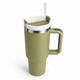 Термокружка Tumbler с ручкой и крышкой, трубочка 30 см, термос для кофе, чая и холодных напитков Оливка - изображение 3