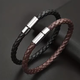 Комплект 2 стильних плетених браслетів Retro Braided, чорний з коричневим, для чоловіків з екошкіри - изображение 1