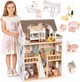 Drewniany domek dla lalek EcoToys Laura z zestawem mebli EF8208 (5905817012060) - obraz 5