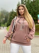 Худи женское без утепления свободного кроя с двойным капюшоном и с аппликацией из стразов двунитка 48-50 мокко (темно-бежевый) - изображение 1