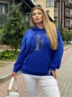Худи женское без утепления свободного кроя с двойным капюшоном и с аппликацией из стразов двунитка 60-62 электрик (ярко-синий) - изображение 2