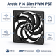 Корпусний вентилятор Arctic P14 Slim PWM PST 140 мм 1800 об/хв FDB Black (ACFAN00268A) - зображення 2