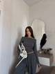 Костюм тройка из рубчика лонг+юбка+палаццо 42-46 серый - изображение 4