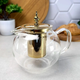 Стеклянный чайник-кофейник для плиты 950 мл Kandy GK-5801 с золотистыми элементами и удобным заварочным фильтром Прозрачный - изображение 3