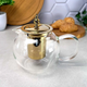 Стеклянный чайник-кофейник для плиты 950 мл Kandy GK-5801 с золотистыми элементами и удобным заварочным фильтром Прозрачный - изображение 6