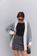 Вязаный женский кардиган oversize молочный с синим узором «елочка» Arjen 102287, размер универсальный, код цвета 111841 - изображение 7