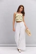 Короткий льняный топ лимонный с шоколадной вышивкой гладью Arjen 35601, размер M - изображение 3