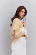 Вязаный женский кардиган oversize молочный с желтым узором «елочка» Arjen 102287, размер универсальный, код цвета 111834 - изображение 9