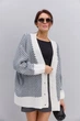 Вязаный женский кардиган oversize молочный с синим узором «елочка» Arjen 102287, размер универсальный, код цвета 111841 - изображение 1