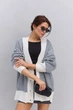 Вязаный женский кардиган oversize молочный с синим узором «елочка» Arjen 102287, размер универсальный, код цвета 111841 - изображение 5