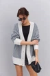 Вязаный женский кардиган oversize молочный с синим узором «елочка» Arjen 102287, размер универсальный, код цвета 111841 - изображение 9