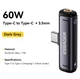 Адаптер 2 в 1 USB Type С 60w + 3,5mm AUX Essager зарядка та прослуховування музики - изображение 3