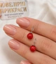 Серьги с натуральным кораллом "Красные бусинки" пусеты медсталь цвет серебро Fashion Jewelry в бархатной коробочке (11696) - изображение 6