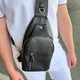 Легкий чоловічий слінг з натуральної шкіри Tiding Bag сумка-слінг, месенджер через плече 32 x 18 x 5 см Чорний (906809) - зображення 2