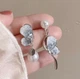 Сережки гвоздики с кристальными бабочками с жемчужинками Серебряный Голубой (2070) - изображение 2