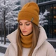 Вязаный комплект шапка и снуд Luxyart унисекс горчица (KO-123) - изображение 1