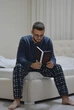 Тепла чоловіча піжама (лонгслів + штани) Флісова Pijamoni L темно сіра клітинка 2109497-2 - зображення 7