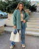 Пальто кофта из альпака рукава барашек на молнии с капюшоном баталл размер единый 50-58 мятный МС 81005 - изображение 7