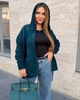 Пальто кофта из альпака рукава барашек на молнии с капюшоном баталл размер единый 50-58 зеленый МС 81005 - изображение 4