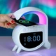 Многофункциональная зарядная станция 4в1 с Bluetooth-динамиком будильником LED-подсветкой 15 Вт Белая для быстрой зарядки смартфона и уюта - изображение 1