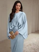 Атласна сукня з рукавами «Кажан» ElborDress, блакитна, one size - зображення 5