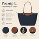 Сумка-тоут Longchamp Le Pliage синяя размер L - большая женская с коричневыми ручками для города работы и путешествий - изображение 2