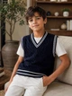 Детская вязаная жилетка с косами ART KNIT синяя, 128-134см 046083 - изображение 1