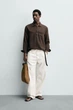 Сорочка поло Zara бавовняно-лляна коричневий 1063/304/700 L - изображение 3
