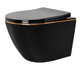 Подвесной унитаз Rea Carlo Mini Tornado Flat безободковый 49x36 см black с кромкой gold REA-C4695 - изображение 1