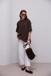 В'язана кофта oversize з коротким рукавом - коричневий цвет, ONE SIZE (є розміри) - зображення 3