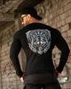 Мужской лонгслив на флисе Wolf Black утеплённый с принтом волка для осени и зимы XXL - изображение 1