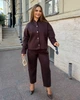Костюм женский двойка из замши с жакетом на пуговицах и прямыми брюками больших размеров G&M k-132580 58-60 Размер цвет шоколад - изображение 1